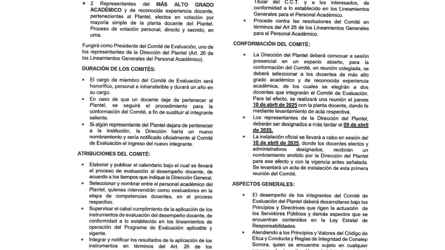 Comité de Evaluación en Plantel 2025